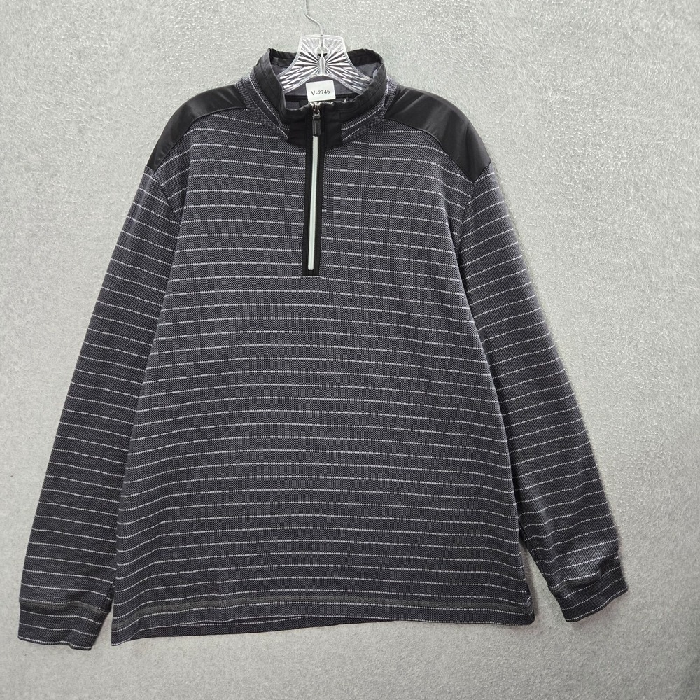 Bugatchi Men Sweater XL Gray Striped‎ Wool Blend 1/4 Zip Pullover